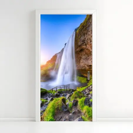 Türaufkleber Seljalandsfoss wasserfall im sonnenuntergang – Wallnifity®