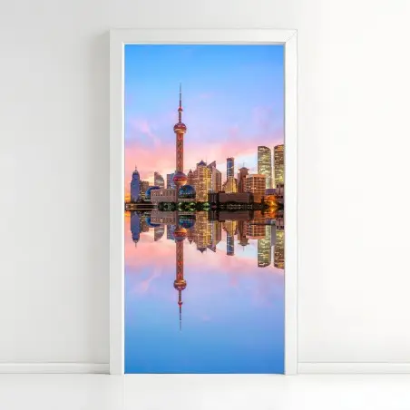 Türaufkleber Shanghai skyline bei sonnenaufgang – Wallnifity®