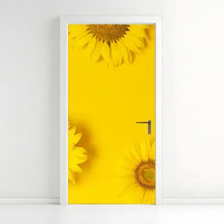 Türaufkleber drei sonnenblumen auf gelbem hintergrund – Wallnifity®