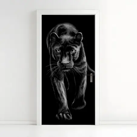 Türaufkleber schreitender schwarzer panther illustration – Wallnifity®