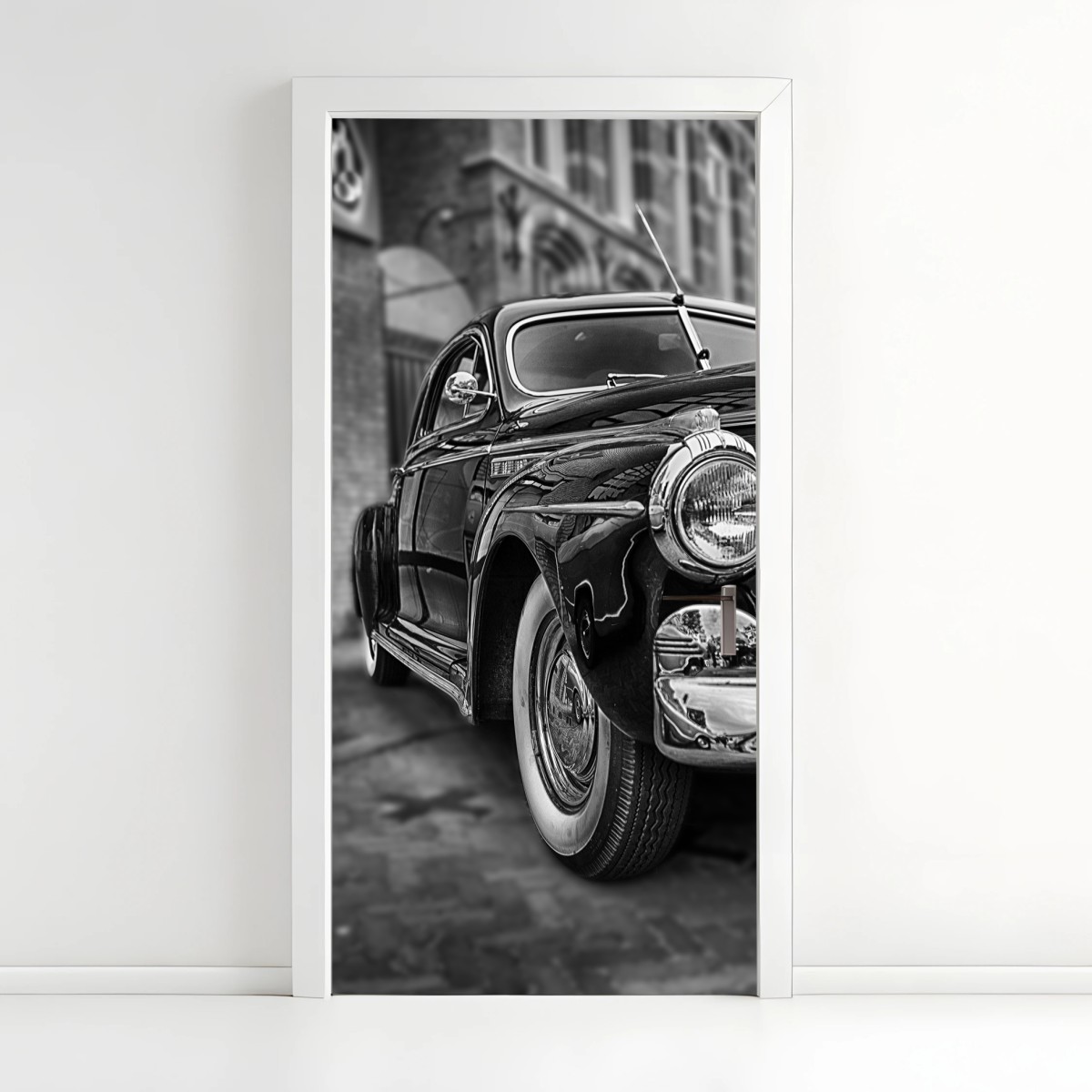 Türaufkleber vintage klassisches auto auf kopfsteinpflaster – Wallnifity®