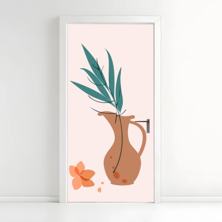 Türaufkleber pastell botanische vase mit blättern – Wallnifity®