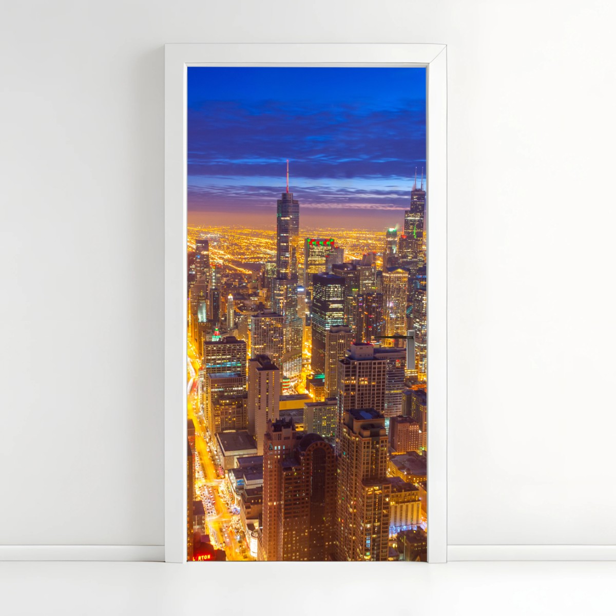 Türaufkleber Chicago nächtliche skyline panorama – Wallnifity®