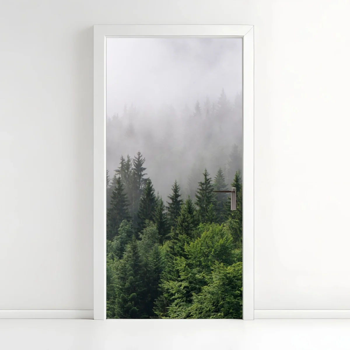 Türaufkleber nebliger immergrüner wald panorama – Wallnifity® Türaufkleber nebliger immergrüner wald panorama – Wallnifity®