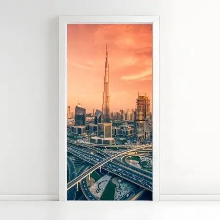 Türaufkleber Dubai skyline bei sonnenuntergang – Wallnifity®
