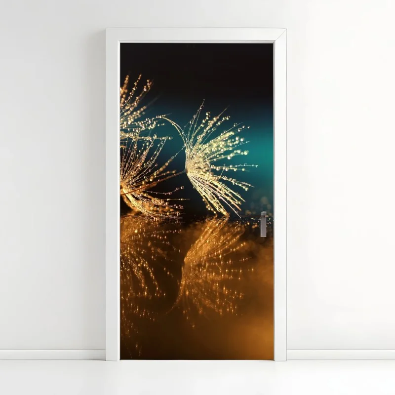 Türaufkleber goldene reflexion von löwenzahnsamen – Wallnifity®