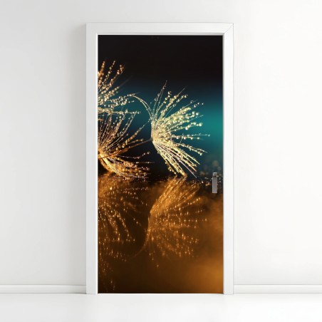 Türaufkleber goldene reflexion von löwenzahnsamen – Wallnifity®
