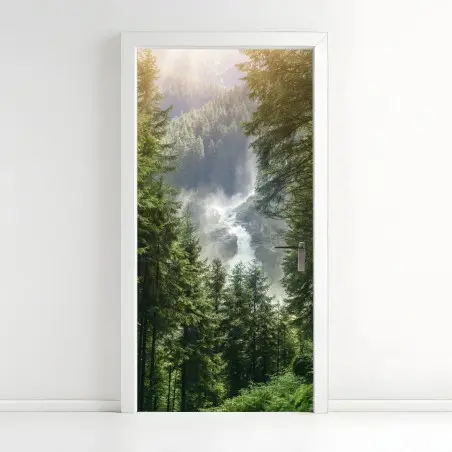 Türaufkleber Krimml wasserfall im üppigen alpinen wald – Wallnifity®