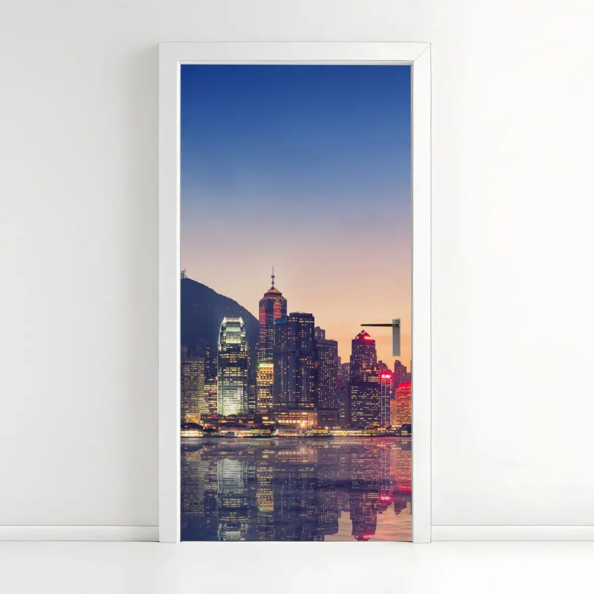Türaufkleber Hongkong panorama bei dämmerung – Wallnifity®