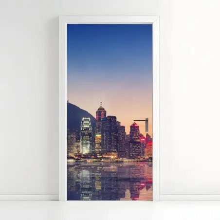 Türaufkleber Hongkong panorama bei dämmerung – Wallnifity®