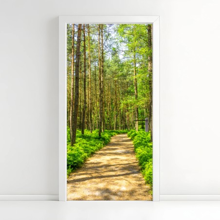 Türaufkleber sonniger waldweg zwischen kiefern – Wallnifity®