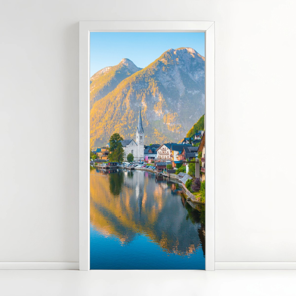 Türaufkleber morgendlicher lichtglanz über Hallstatt am see – Wallnifity®