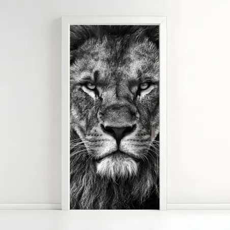 Türaufkleber majestätisches löwenportrait in monochrom – Wallnifity®