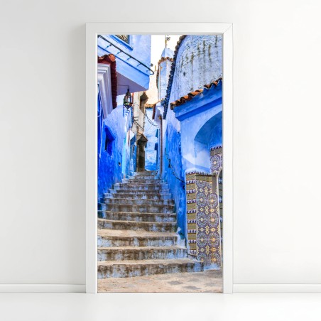 Türaufkleber blaue gasse in Chefchaouen, Marokko – Wallnifity®