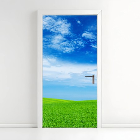 Türaufkleber grüne wiese unter blauem himmel – Wallnifity®