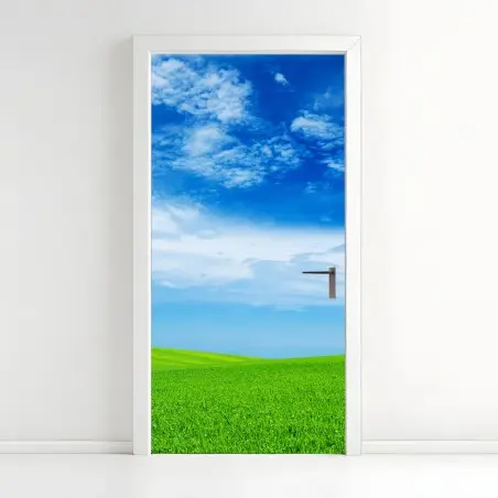 Türaufkleber grüne wiese unter blauem himmel – Wallnifity®