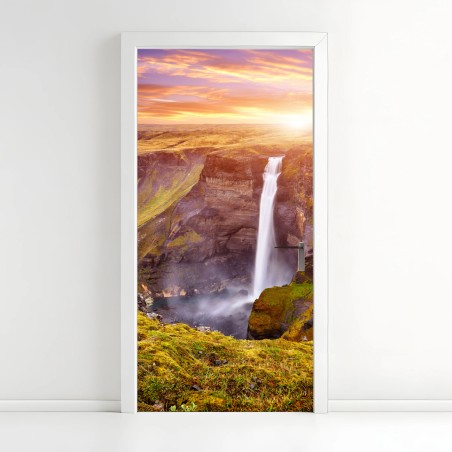 Türaufkleber Haifoss wasserfall bei sonnenuntergang – Wallnifity®