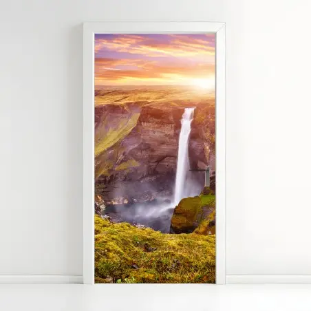 Türaufkleber Haifoss wasserfall bei sonnenuntergang – Wallnifity®