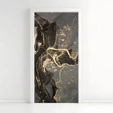 Türaufkleber luxuriöser schwarz-goldener marmor abstrakt – Wallnifity®