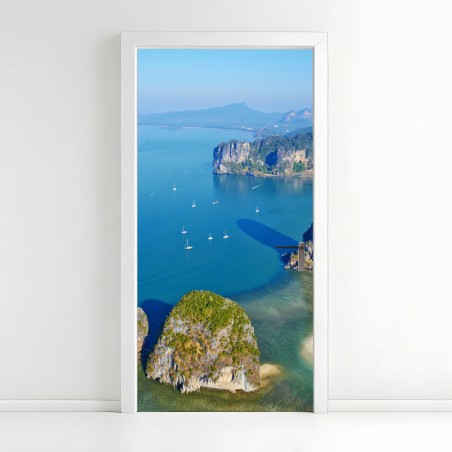 Türaufkleber türkise insel- und klippenlandschaft – Wallnifity®
