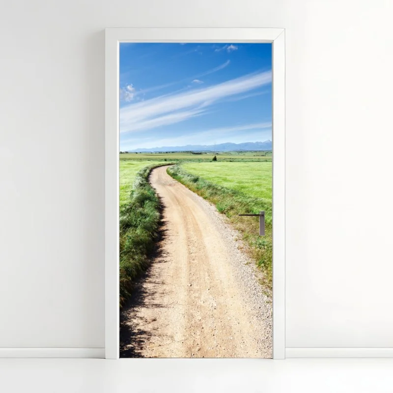 Türaufkleber gewundener landweg durch grüne wiesen