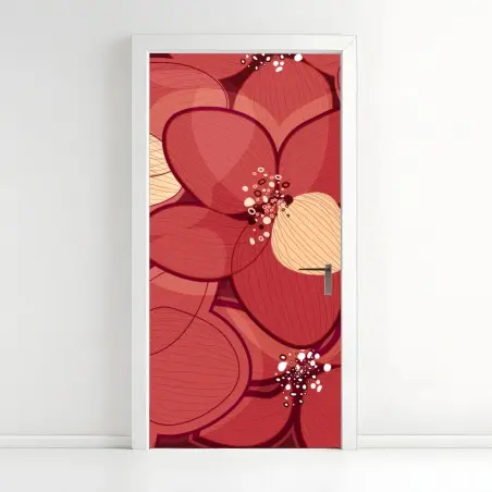 Türaufkleber rotes blumenmuster mit beigen mittelpunkten – Wallnifity®
