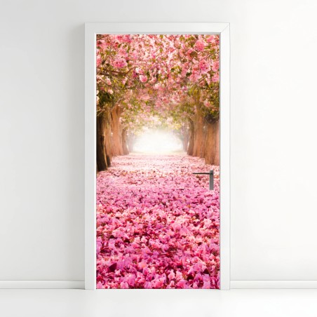 Türaufkleber rosa blütenallee unter kirschbäumen – Wallnifity®