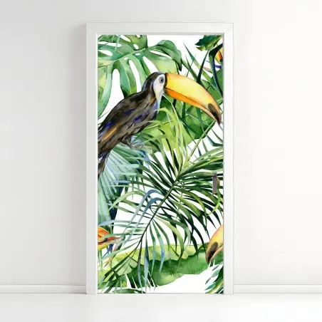 Türaufkleber aquarell tukan im tropischen muster – Wallnifity®