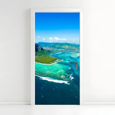 Türaufkleber Le Morne panorama der türkislagune – Wallnifity®