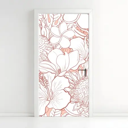 Türaufkleber zartes korallenfarbenes blumenmuster – Wallnifity®
