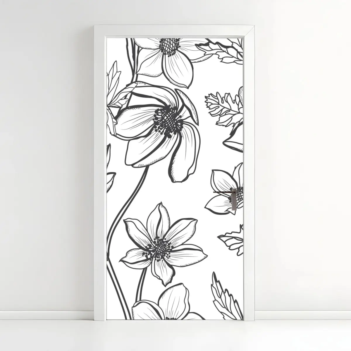 Türaufkleber botanische linienzeichnung mit blumen – Wallnifity®