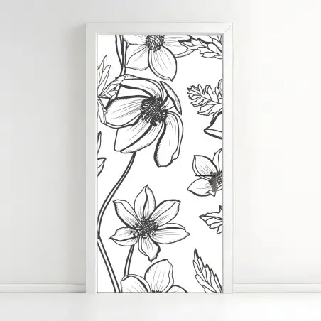 Türaufkleber botanische linienzeichnung mit blumen – Wallnifity®