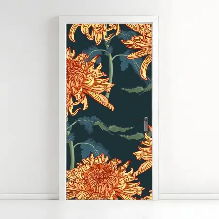 Türaufkleber goldene chrysantheme botanisches muster – Wallnifity®