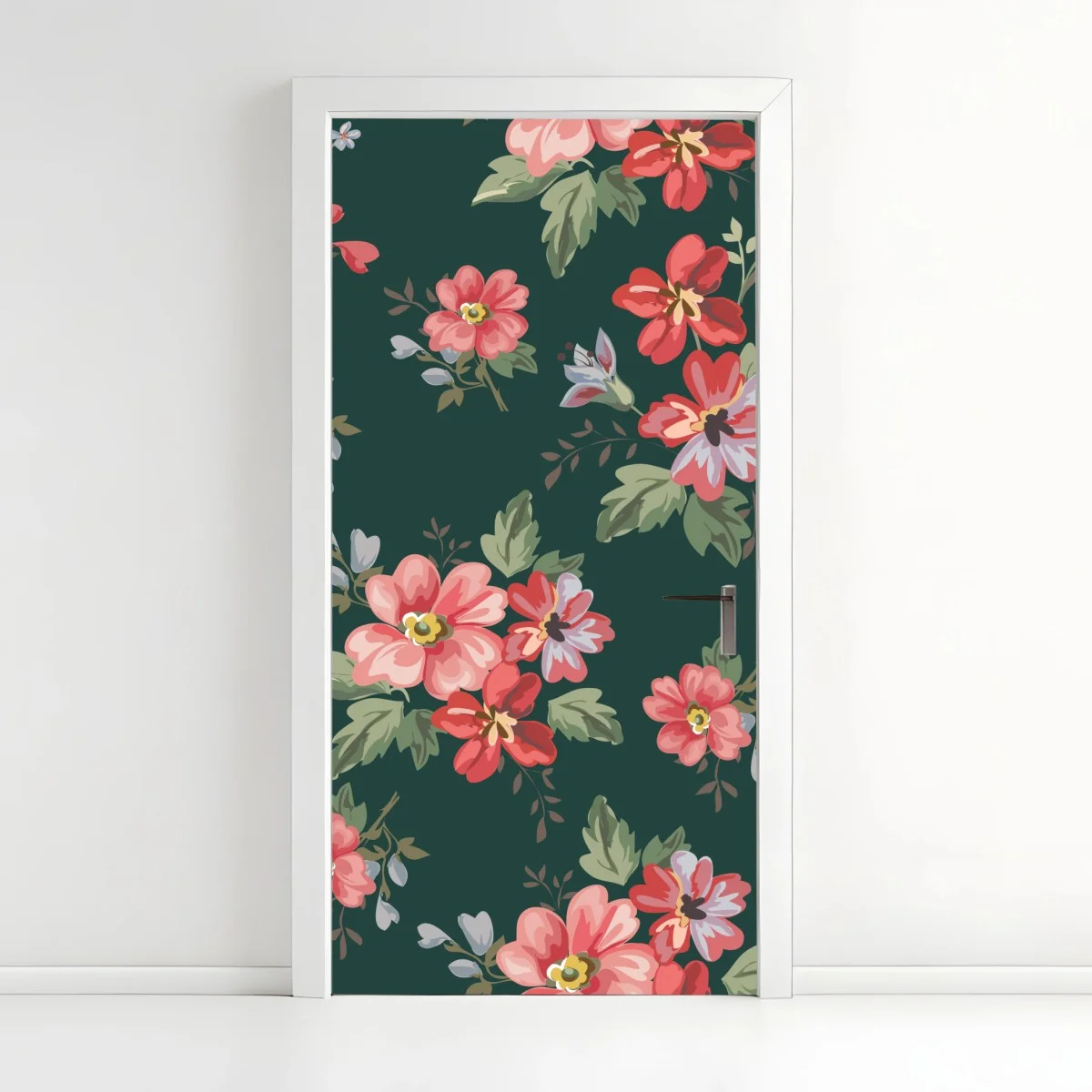 Türaufkleber vintage rosa blumenmuster auf tiefgrün – Wallnifity® Türaufkleber vintage rosa blumenmuster auf tiefgrün – Wallnifity®