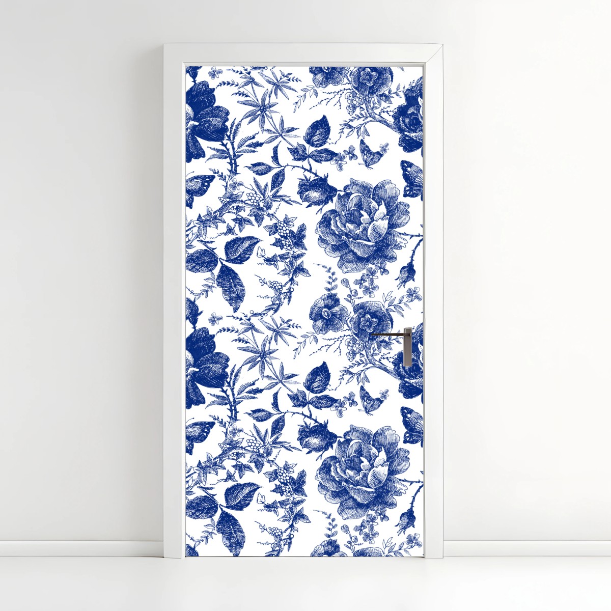 Türaufkleber blaues blumen toile-muster – Wallnifity®