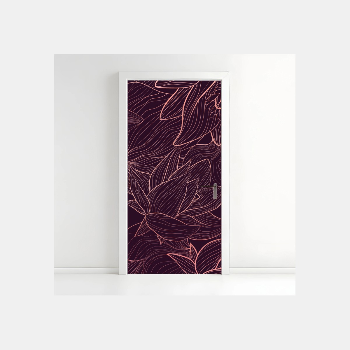 Türaufkleber elegantes rosa linienblumenmuster – Wallnifity®