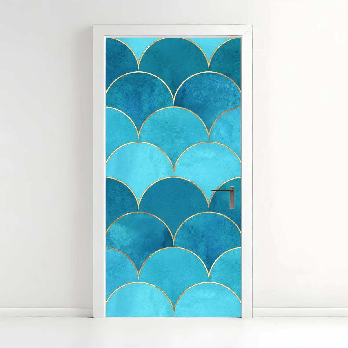 Türaufkleber türkis schuppenmuster mit goldakzenten – Wallnifity® Türaufkleber türkis schuppenmuster mit goldakzenten – Wallnifity®