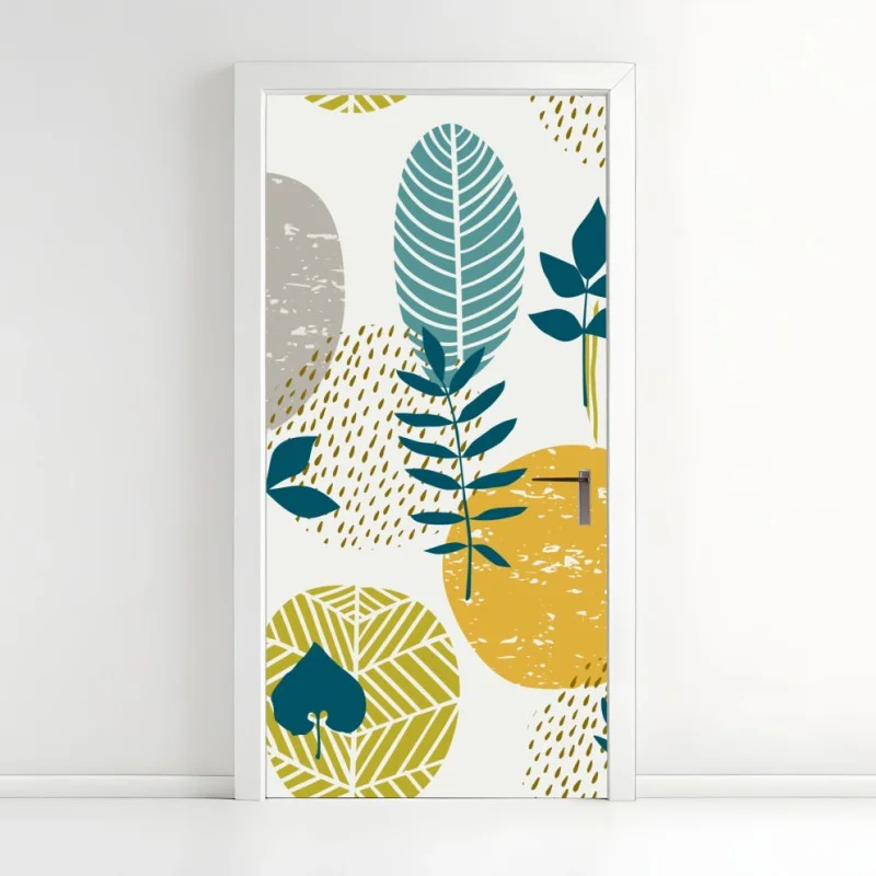 Türaufkleber türkis-senfgelbes botanisches muster