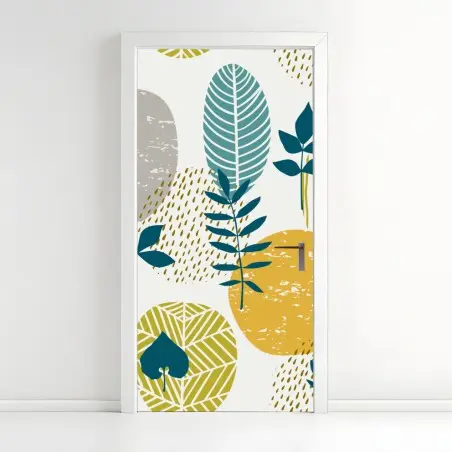 Türaufkleber türkis-senfgelbes botanisches muster – Wallnifity®