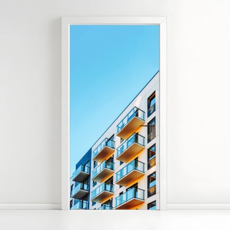 Türaufkleber modernes wohngebäude mit balkonen – Wallnifity®
