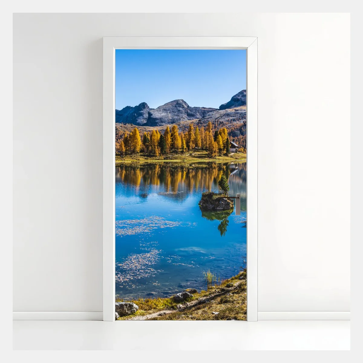 Türaufkleber herbstlicher alpensee mit bergreflexion – Wallnifity® Türaufkleber herbstlicher alpensee mit bergreflexion – Wallnifity®