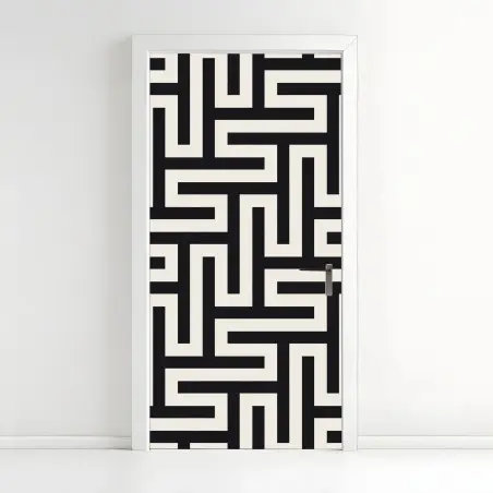 Türaufkleber geometrisches labyrinthmuster in beige und schwarz – Wallnifity®