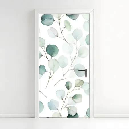 Türaufkleber zarter eukalyptus-aquarell blättermuster – Wallnifity®