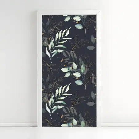 Türaufkleber aquarell eukalyptusblätter auf dunklem hintergrund – Wallnifity®