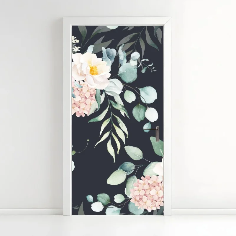 Türaufkleber elegantes aquarell-blumenmuster auf dunklem hintergrund – Wallnifity®