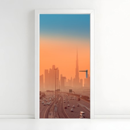 Türaufkleber Dubai skyline bei sonnenaufgang – Wallnifity®