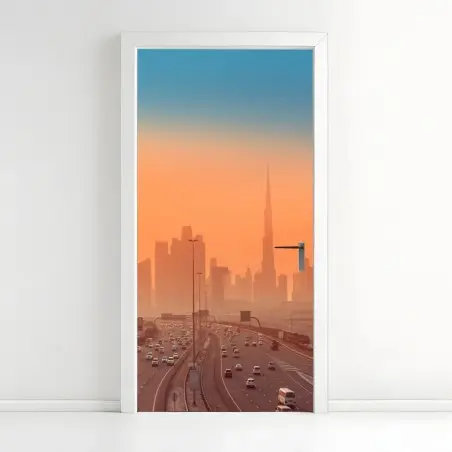 Türaufkleber Dubai skyline bei sonnenaufgang – Wallnifity®