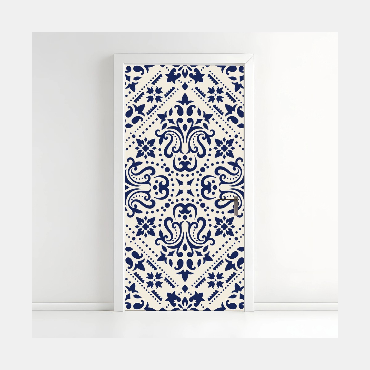 Türaufkleber marineblaues damast-fliesenmuster – Wallnifity®