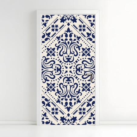 Türaufkleber marineblaues damast-fliesenmuster – Wallnifity®