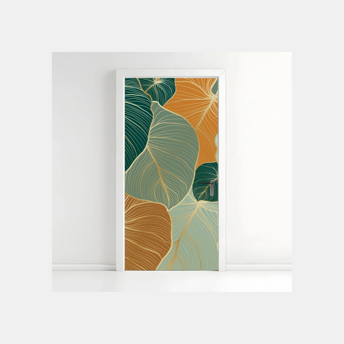 Türaufkleber türkis-goldenes botanisches blättermuster – Wallnifity® Türaufkleber türkis-goldenes botanisches blättermuster – Wallnifity®
